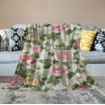 thumbnail image 2 of FUMJ  Rose Throw Blanket, Pattern with Pink Roses Bouquet Leaves Branches Girly English Design Art, Flannel Accent Piece Soft Couch Cover for Adults, Pink White, 2 of 6
