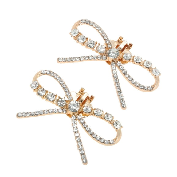 Unique Bargains 2 Pcs Shoe Accessories Fashionable Bow with Detachable Clip Shoe Decorations Gold Tone