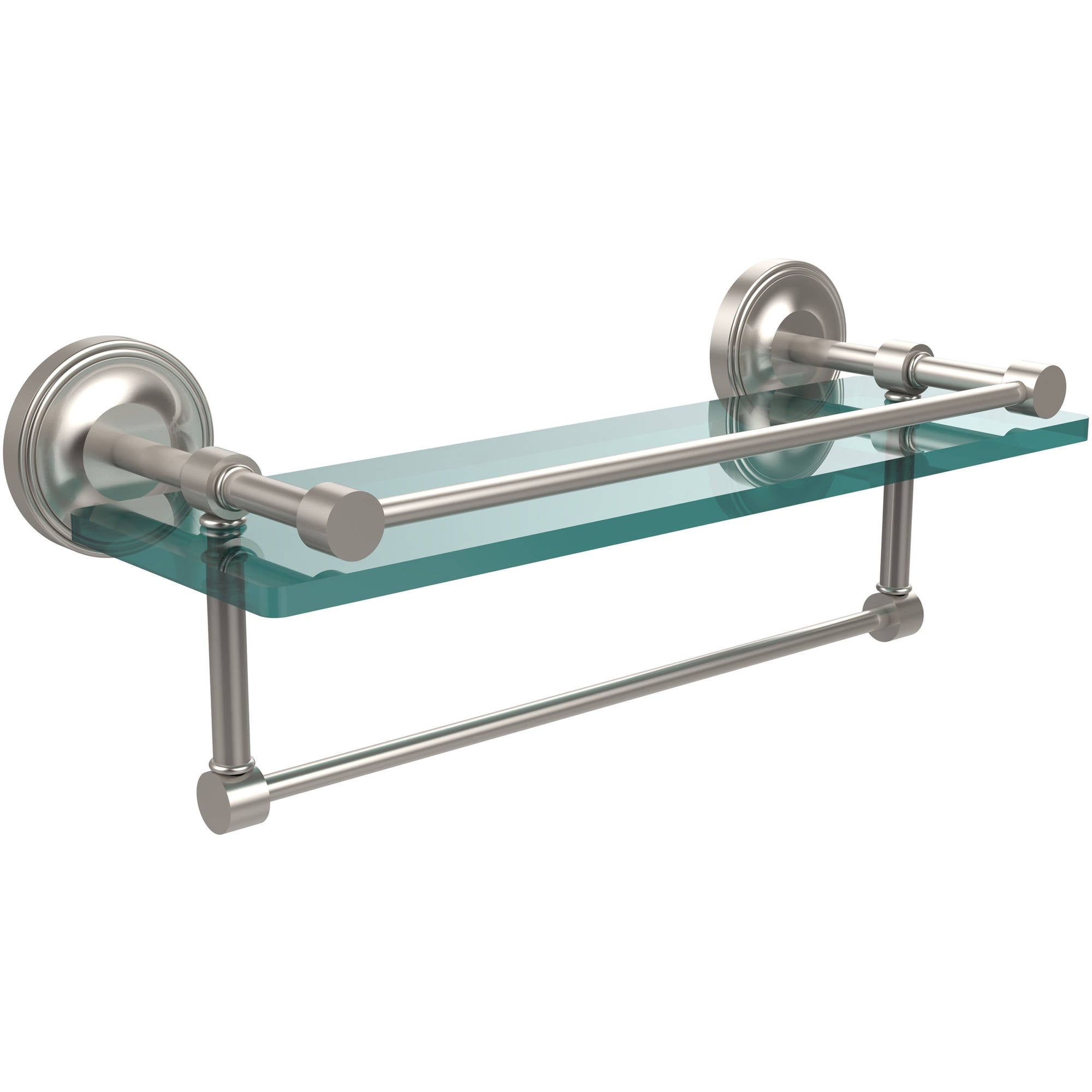 16in Gallery Glass Shelf with Towel Bar in Satin Nickel