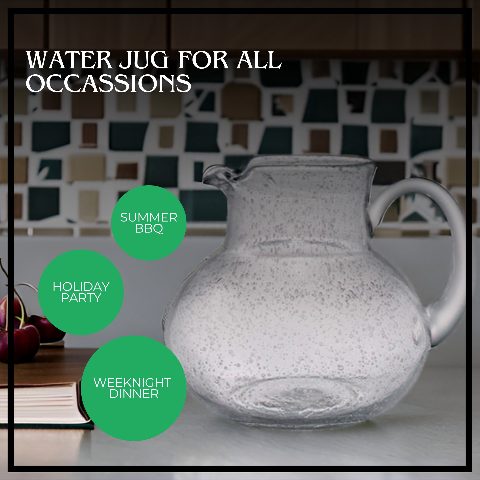 Artland Iris 90 Oz Handblown Glass Pitcher - Bubble Shape, Lead-Free - Versatile Drink Dispenser for Water, Juice, Cocktails - Enhanced Kitchen Decor, Dishwasher Safe (Clear)