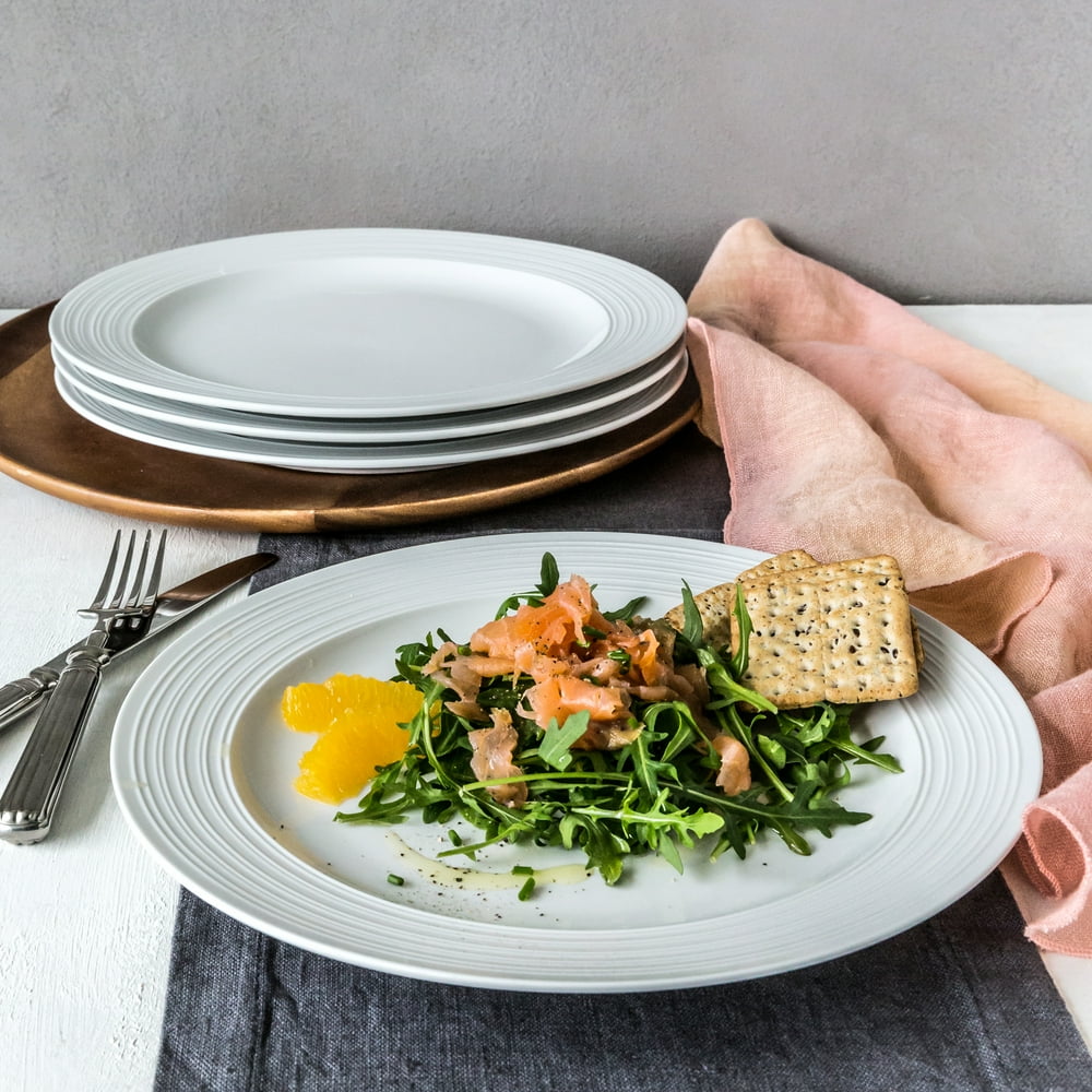 Better Homes & Gardens Textured Edge Porcelain Dinner Plates, White