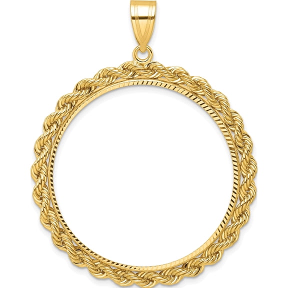 14K Yellow Gold Wideband Distinguished Coin Jewelry 14Ky Diamond-Cut Rope Prong 32.7Mm Bezel Pendant - Jbsp