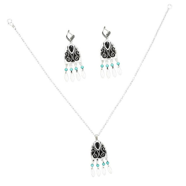 Joya Incluye 1 Par Pendientes 1 Pieza Collar de Borlas Adorno Decorativo Mujer Chica Yinane Sistemas de la joyería de la borla de los granos