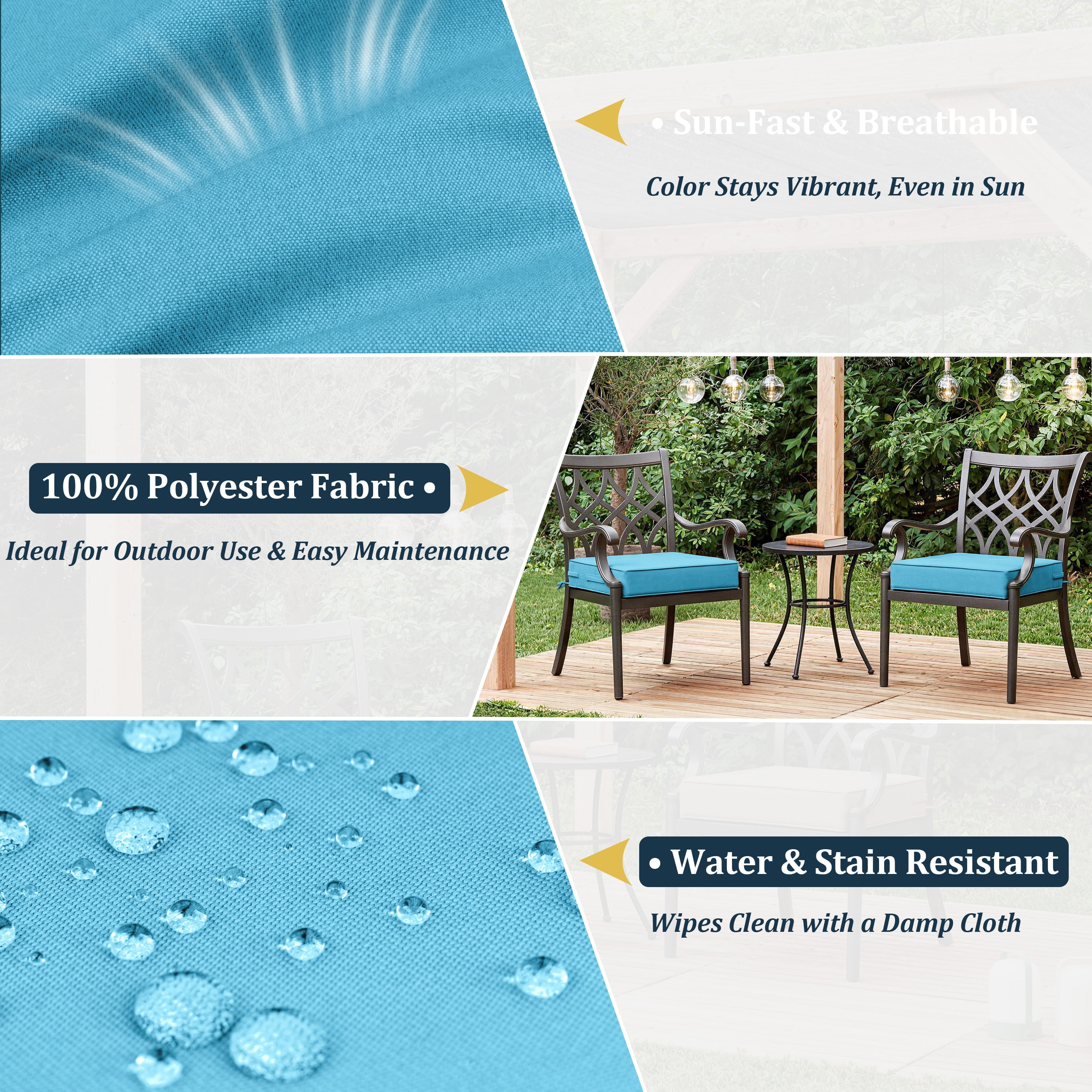 Kimunuk 2Pcs Outdoor Chair Cushions Slipcovers, 24" x 24" Replacement Waterproof Non-Slip Patio Seat Cushion Covers with Handle,Lake Blue