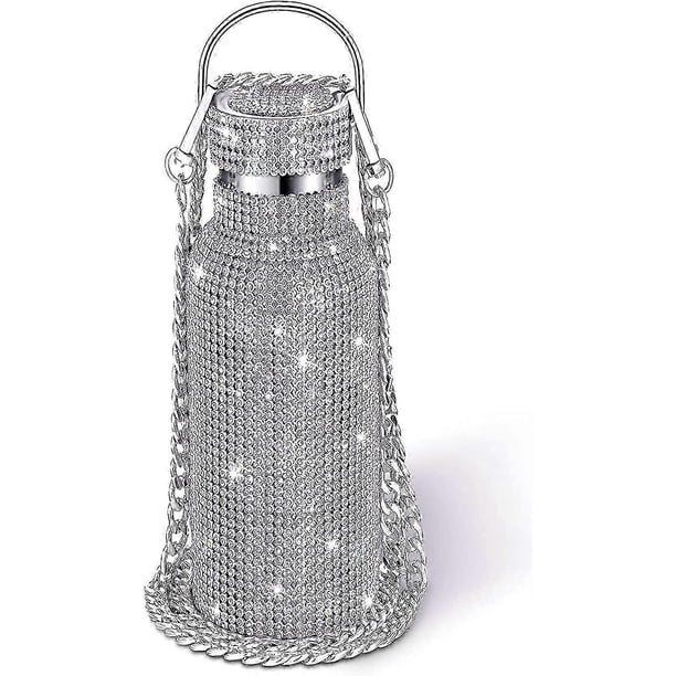 26-27 Sparkling Diamond Water Bottle, Insulated Rhinestone Stainless Steel, Diamond Thermal Bottle with Chain
