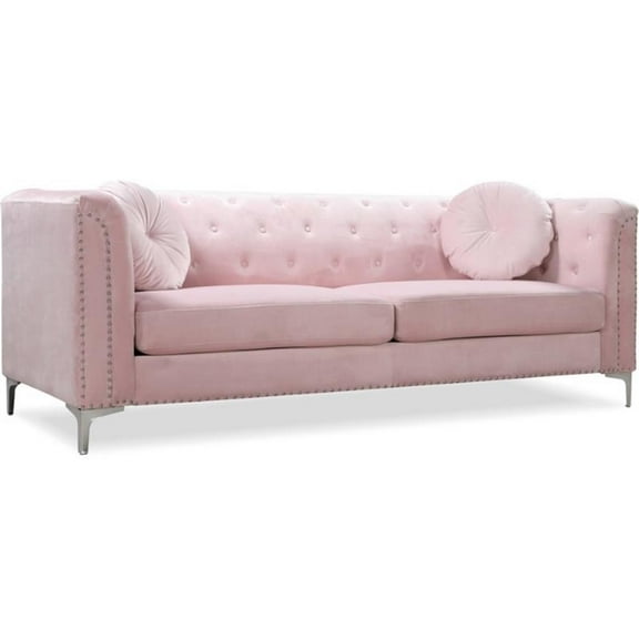 Pemberly Row Contemporary Tufted Velvet Sofa in Pink