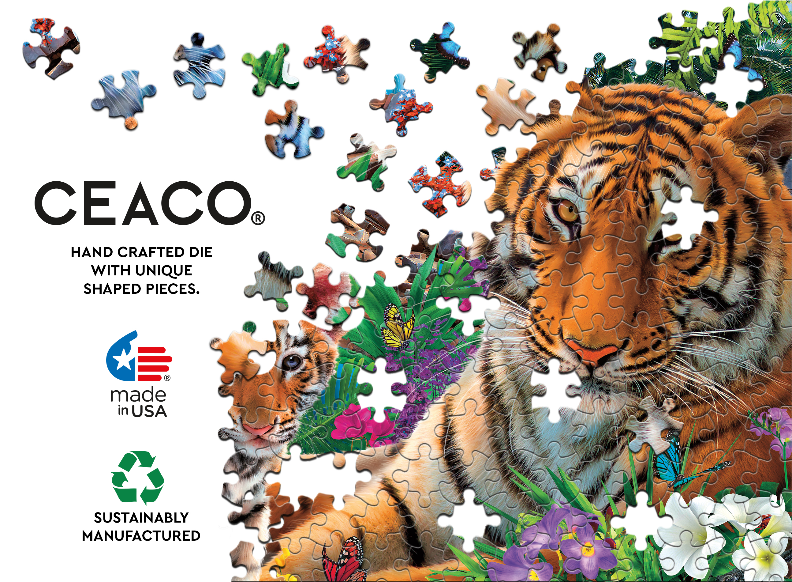 Ceaco 550-Piece Harmony Tiger Family Interlocking Jigsaw Puzzle