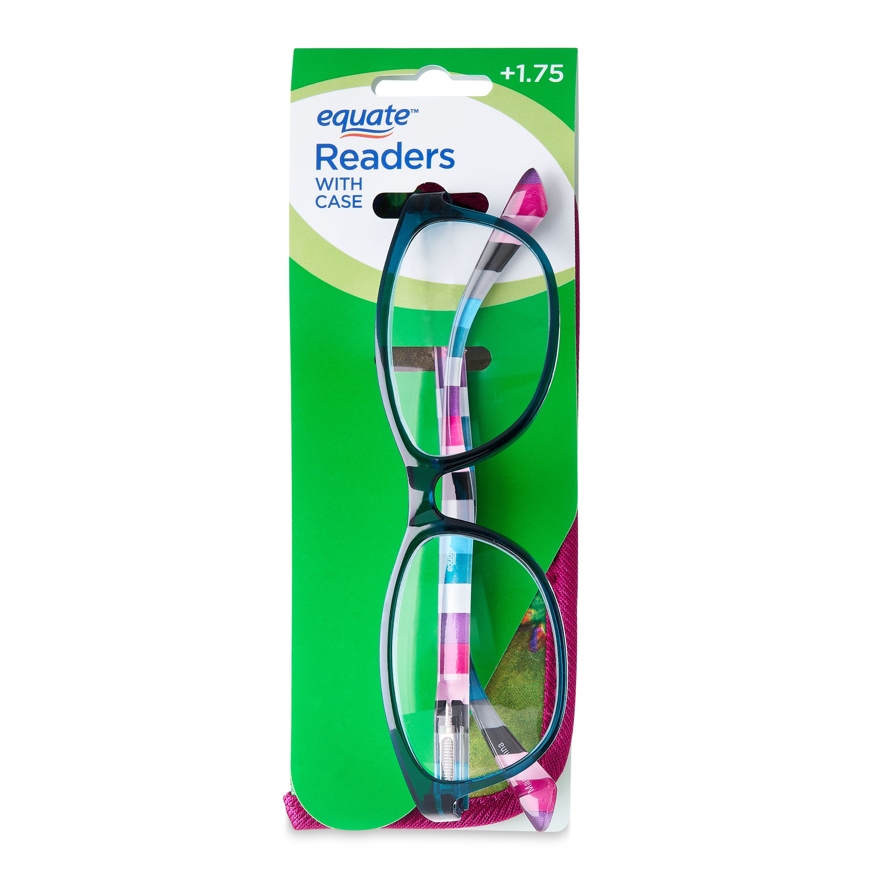 Equate Women's Lily Rectangle Reading Glasses with Case, Blue with Flower Case +1.00