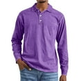 thumbnail image 2 of Zimjoy Purple Polo Shirts for Men Cotton Retro Long Sleeve Tops Casual V-Neck Washed Button Down Shirt Collared Lightweight Fall Clothes Muscle Gym, Purple 3XL, 2 of 4