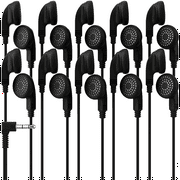CUWIRE Bulk Earphones Earbuds Headphones Wholesale Lot Inexpensive Disposable Replacement for Kids Individually Bagged for School Classroom Students (10 Pack, Black)