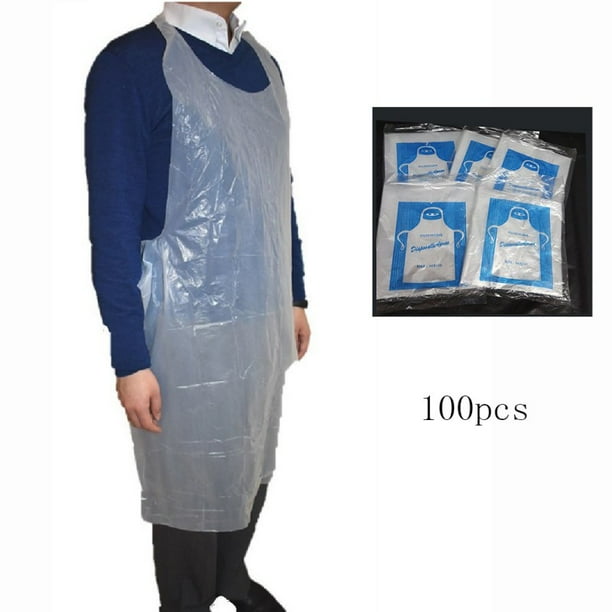 Disposable Aprons 100 Plastic Aprons for Painting, Cooking or Any