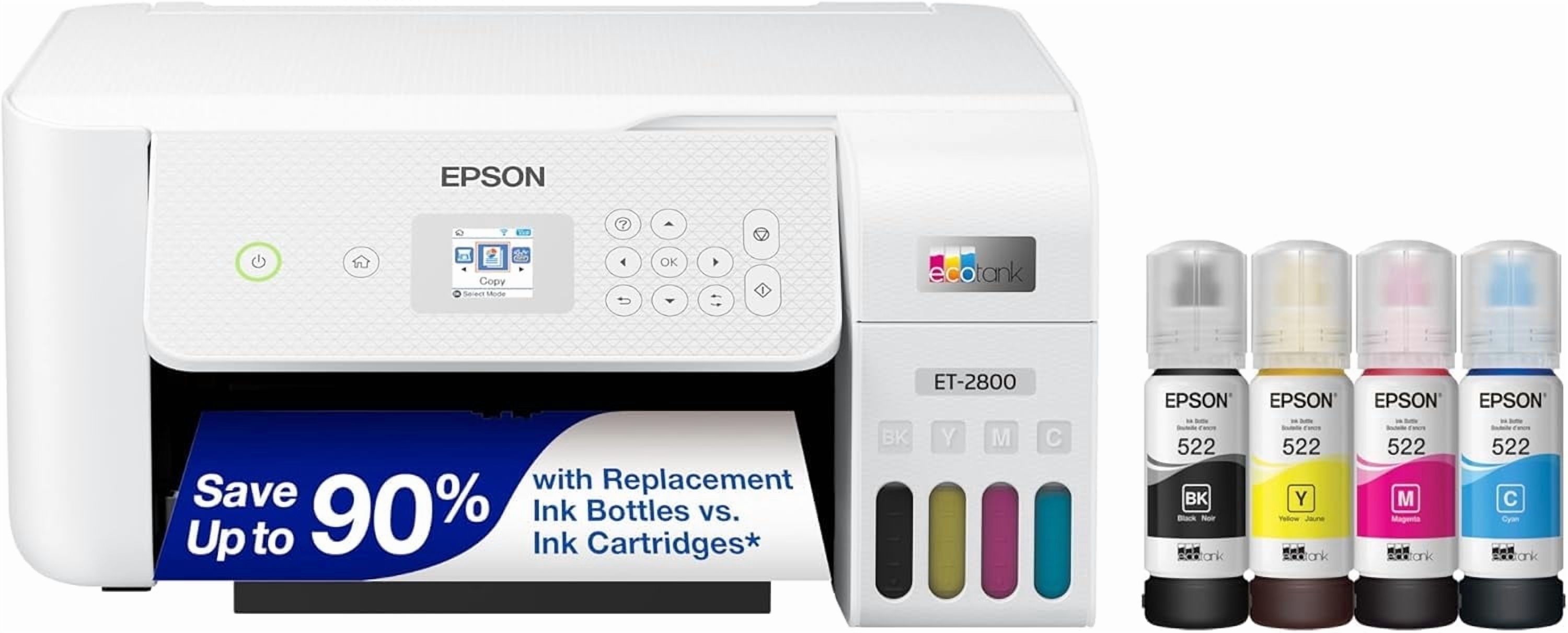 Epson EcoTank ET-2800 Wireless Color All-in-One Cartridge-Free Supertank with Scan and Copy, The Ideal Basic Home Printer - White (Sold without manufacturer warranty)