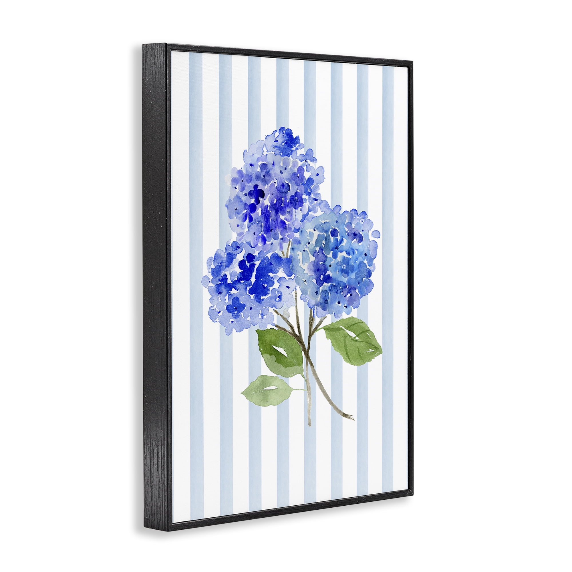 Stupell Industries Blue Hydrangeas over Stripes Black Framed Giclee Art, design by Corinne Haig