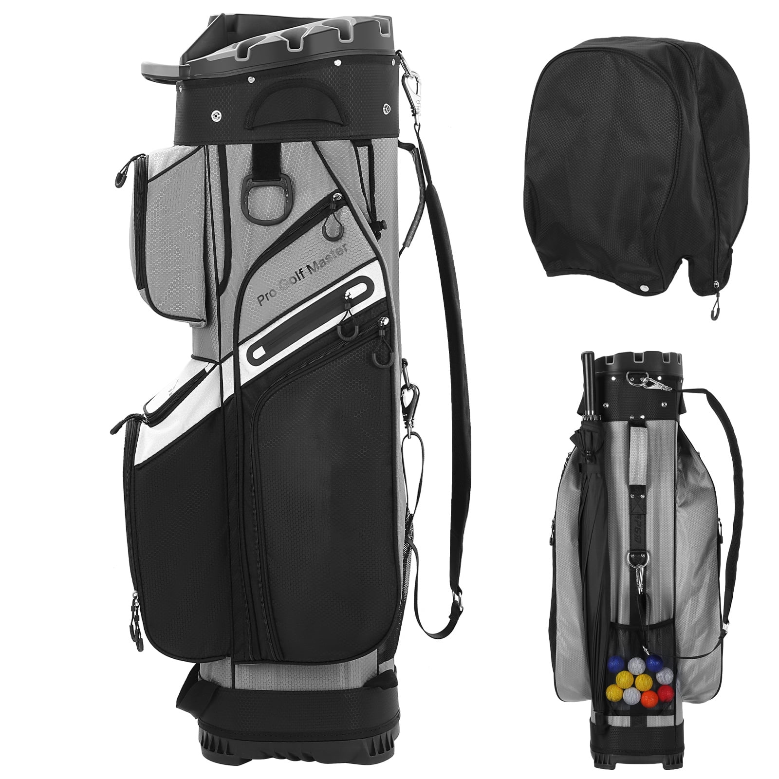 PartyKindom Waterproof Golf Cart Bag for Men Lightweight Black Nylon with Multiple Pockets
