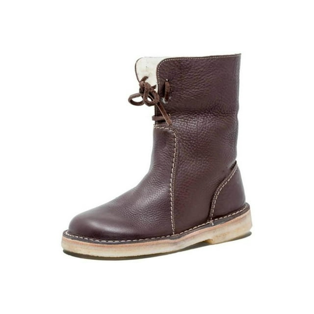 Bellella Ladies Snow Boots Mid-Calf Riding Boot Pull On Winter Booties Lightweight Bootie Work Warm Shoes Dark Brown 5.5