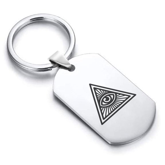 Stainless Steel Masonic All Seeing Eye Symbol Dog Tag Keychain Circle Ring