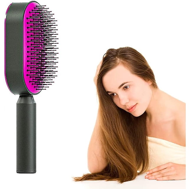 Cepillo de pelo autolimpiante para mujeres, cepillo de pelo con cerdas de jabalí, cepillo masajeador con cojín de aire 3D, cepillo de pelo autolimpiante para mujeres para cabello enredado y anudado
