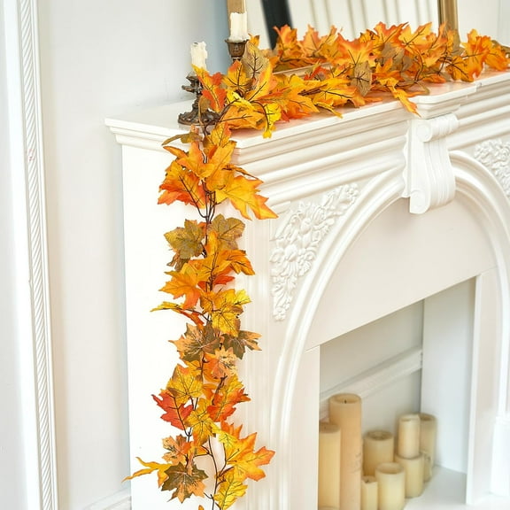 Twfbrm Fall Maple Leaves Garland, 5.7ft Artificial Maple Leaf Hanging Vine, Farmhouse Realistic Autumn Foliage Garland Thanksgiving Harvest Fall Decorations for Home Party Fireplace Wedding