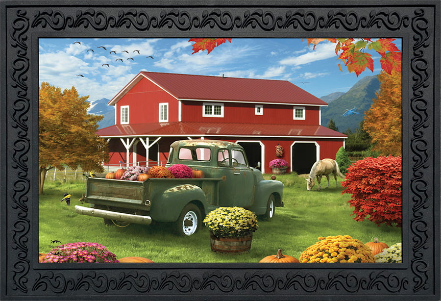 Harvest Bridge Autumn Doormat Pickup Truck Indoor Outdoor 18"x30" Briarwood Lane 