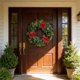 thumbnail image 5 of Corona de plantas artificiales con rosas para puerta de entrada | Decoración de pared para interiores y exteriores de 42 cm, ideal para todo el año | Arreglo floral rosa, blanco y rojo para el hogar, 5 of 6