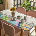 thumbnail image 3 of Vintage Easter Table Cloths for 4 Foot Rectangle Tables, Colorful Floral Eggs Bunny Rustic Patio Waterproof Elastic Fitted Tablecloths, Washable Rectangular Table Cover for Camping, 3 of 8