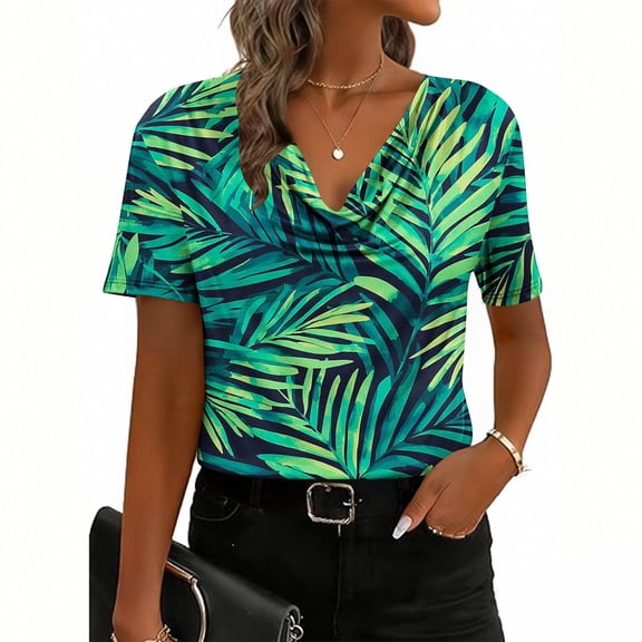 Jsaierl Short Sleeve Tops for Women Summer Loose Fit Shirts Crewneck Flowy Tunic Blouses Boho Graphic Tshirts Top S-2XL