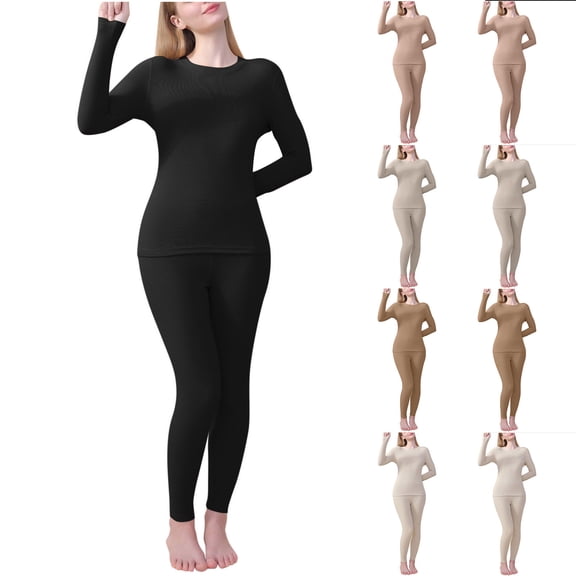 HAPIMO Soft Fleece Lined Thermal Underwear Sets Warm Winter Sleepwear Base Layer Suits for Cold Weather Thicken Outfits Tracksuits Black L