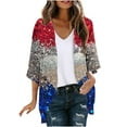 thumbnail image 2 of Wiyuqeen USA Flag Cardigans for Women Short Sleeve Chiffon Kimonos Open Front Red White and Blue Beach Cover Up 4th of July Cardigans, 2 of 5
