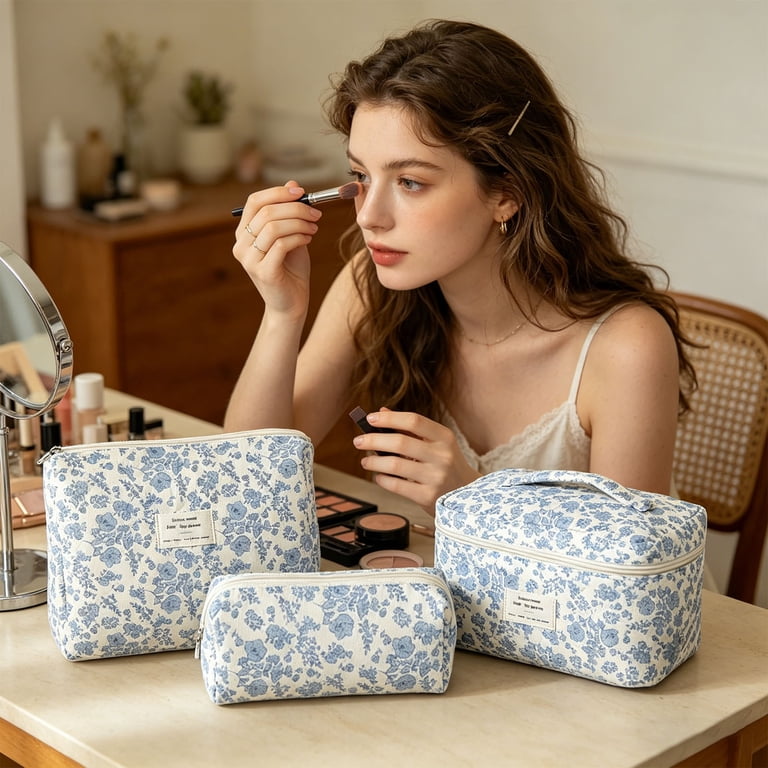 foldable travel makeup bag The Small Traveller designed for everyday use imerelez Double-layer Cosmetic Bag Makeup