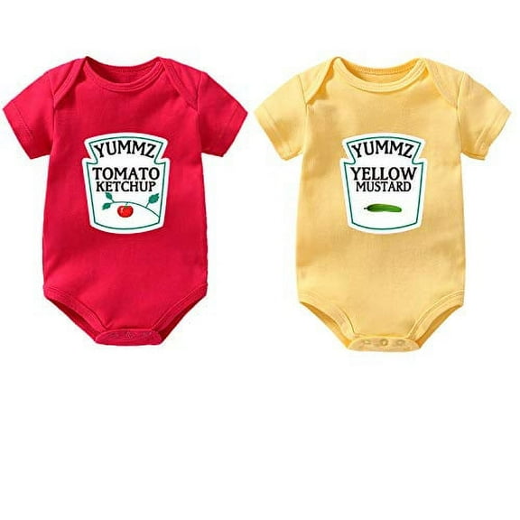 YSCULBUTOL Baby Bodysuit Ketchup Mustard Funny Baby Twins Outfits Baby Girl Twins Set(ShortKM S3M)
