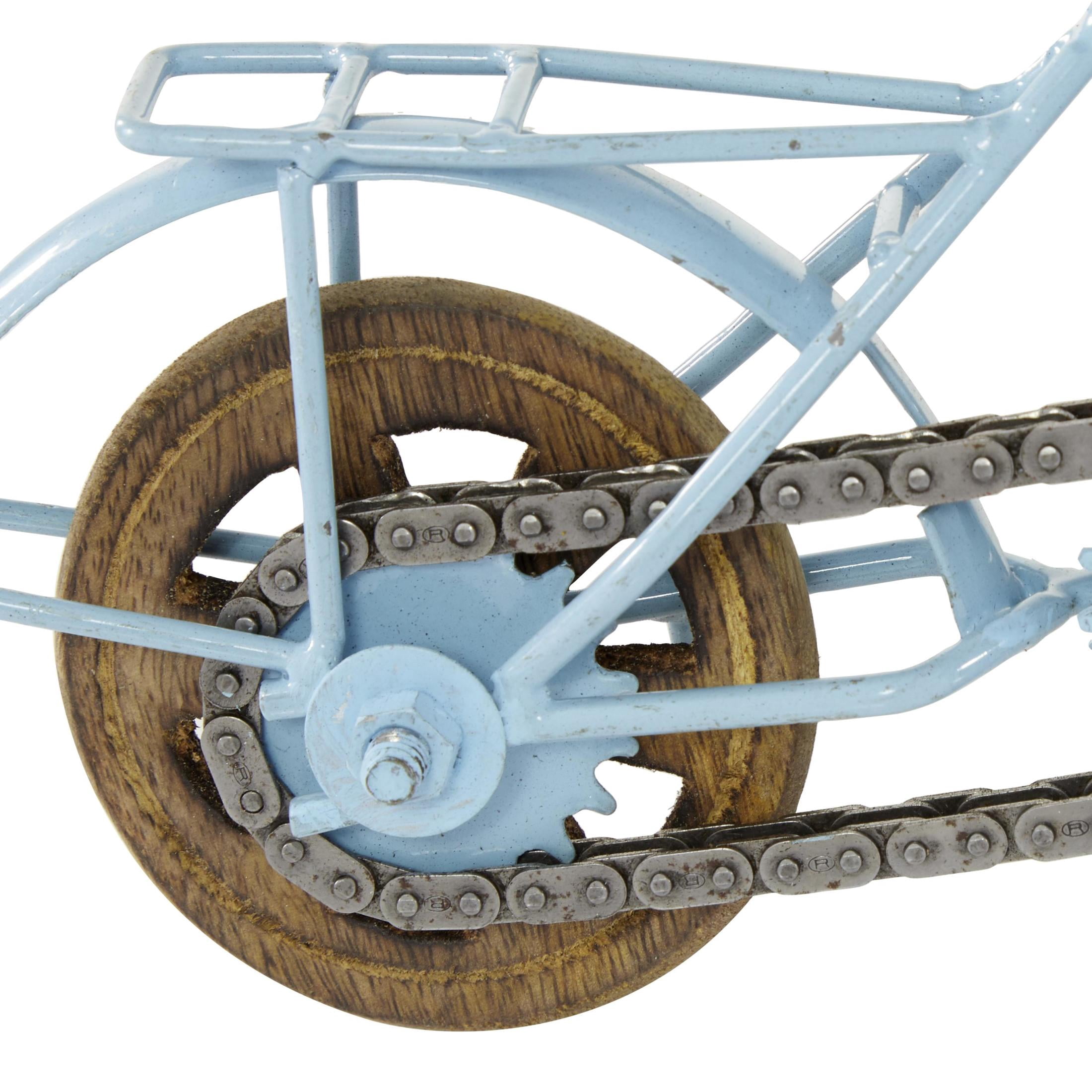 11"W, 8"H Multi Colored Metal Bike Sculpture with Wood Wheels, by DecMode (3 Count)