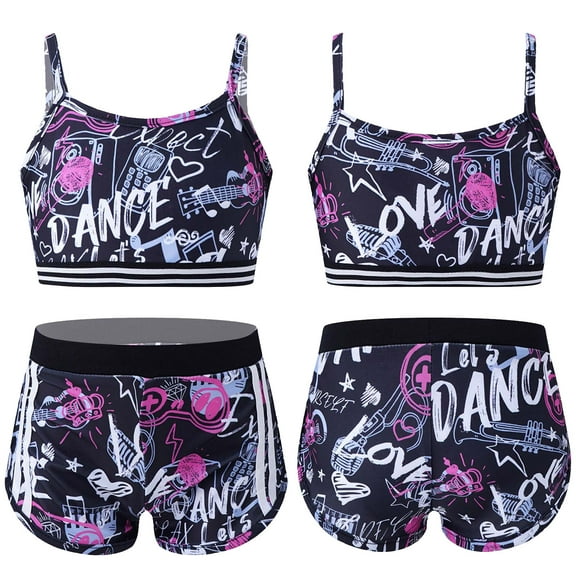 iiniim Kids Girls Camouflage Tank Crop Top Shorts Set Sports Workout Athletic Outfit Dancewear