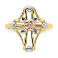 thumbnail image 5 of 14K Two-Tone Gold Ring Band Themed Yellow & Rose with Rhodium Polished Cross with Flower, Size 7, 5 of 5