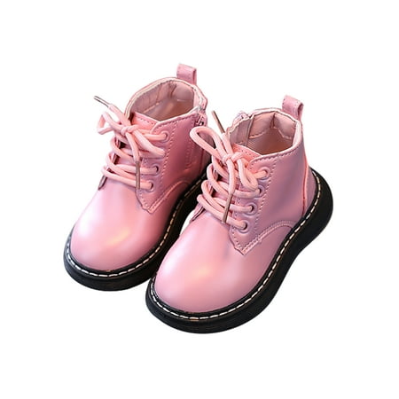 

SIMANLAN Girls Boys Boot Side Zipper Ankle Boots Lace Up Winter Booties Unisex Kids Non-Slip Short Bootie Children Comfort Casual Shoes Pink 11C