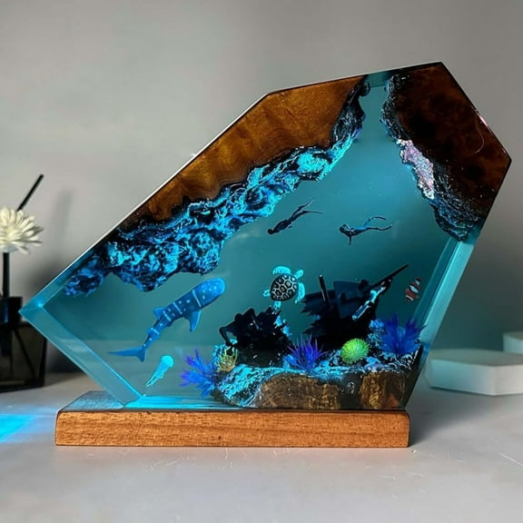 Ocean Wood Resin Light - 8-Inch, Multifunctional, Adjustable Glow, Ideal for Living Room, Bedroom or Office Decor