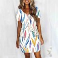thumbnail image 4 of Cmfcve Women's Summer T-Shirt Dress Short Sleeve Tie Bohemian Dress V-Neck Printed Midi Dresses with Pockets, 4 of 6