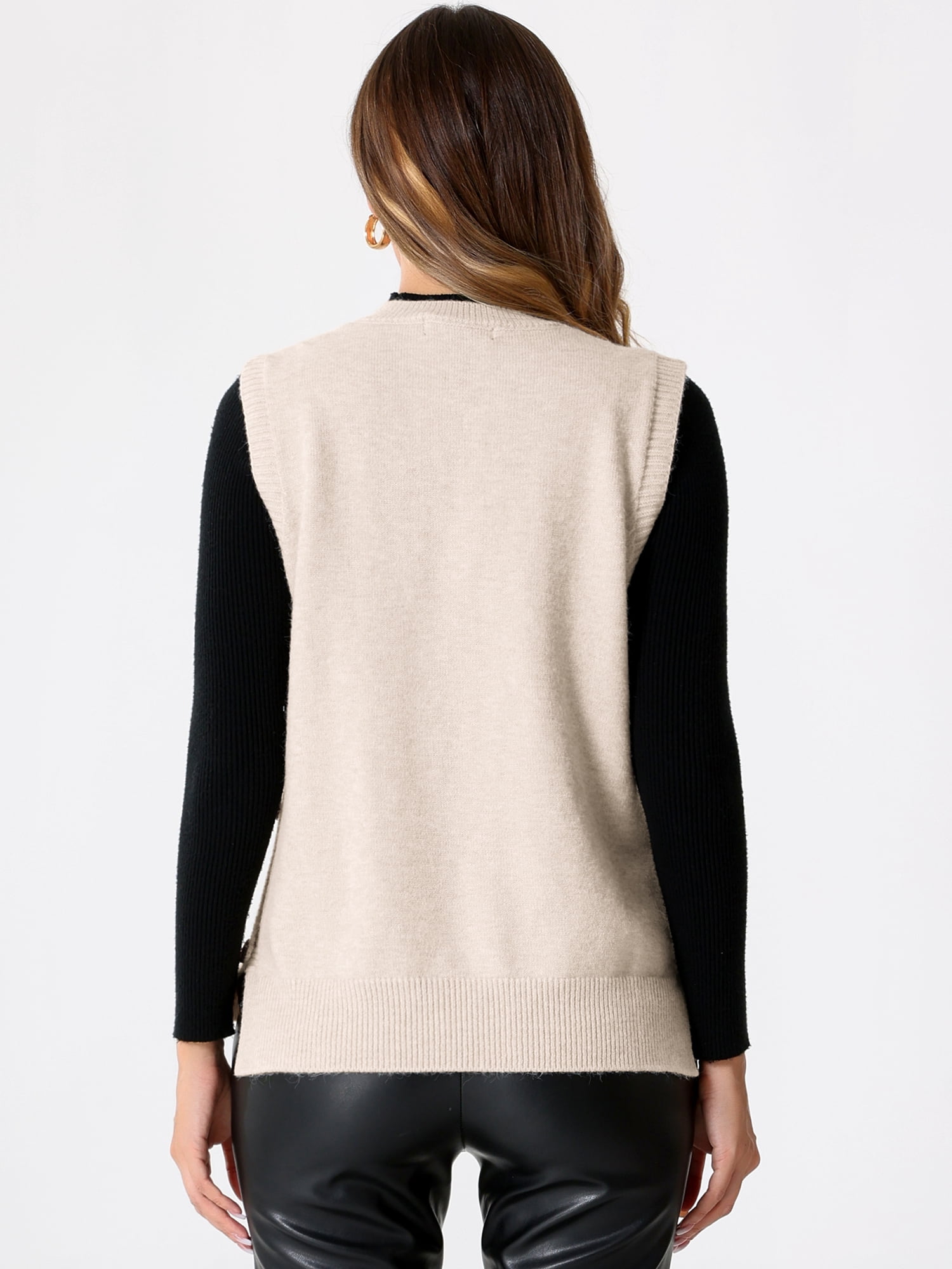 DARING DIVA Knit Sweater Vest Sleeveless V Neck Pullover Vest L Beige