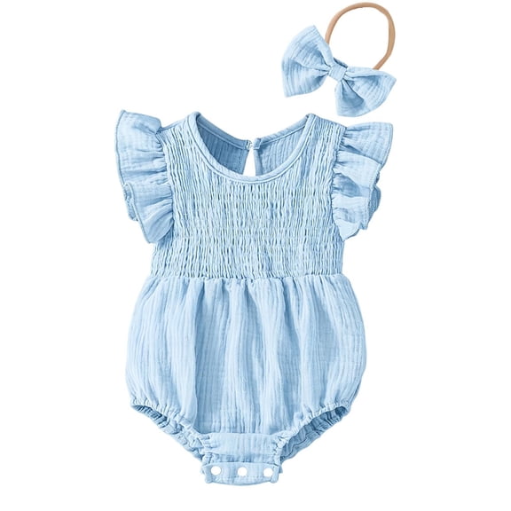 Glisme Girls Onesies 0-3 Months Sleeveless Solid Color Romper Round Neck Jumpsuit Classic Clothes Blue