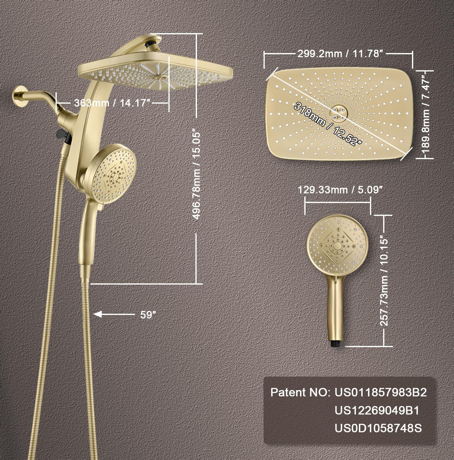 Upgrade Shower Heads with Handheld Spray Combo: High Pressure Rain Shower Head with Fixed Showerhead and 10 Sprays Handheld Shower Head, Detachable Shower head with Built-in Magnetic Docking and Powe