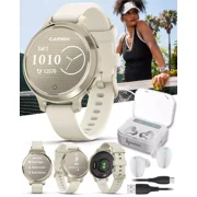 Garmin Lily 2 Active 38 mm Women Small and Stylish GPS Smartwatch Lunar Gold & Bone w White EarBuds