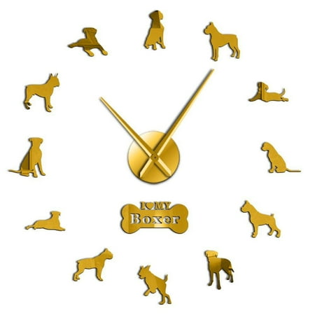 Boxer Dog Breed 3D DIY Wall Clock Living Room Unique Acrylic Design Gift Idea For Dog Puppy Pet Lover Personalized Clock Watch(Gold,47inch)