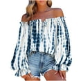 thumbnail image 2 of AOOCHASLIY Spring Saving Women's Summer Casual Printing Long Sleeve Off-The-Shoulder Tops Loose Blouses, 2 of 5