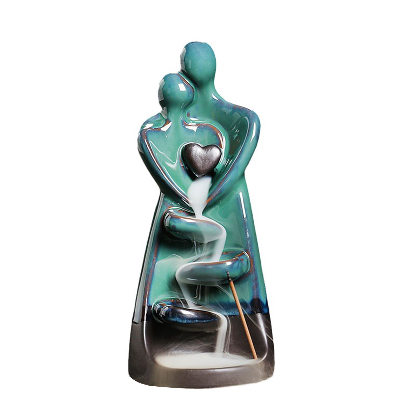 Dserhfy Waterfall Incense Burner Couple Hug Love Statue Model Ceramics Ornament Creative Air Freshener Handicraft Incense Cone Holder for Living Room Home Zen Decoration Valentine's Day Gift