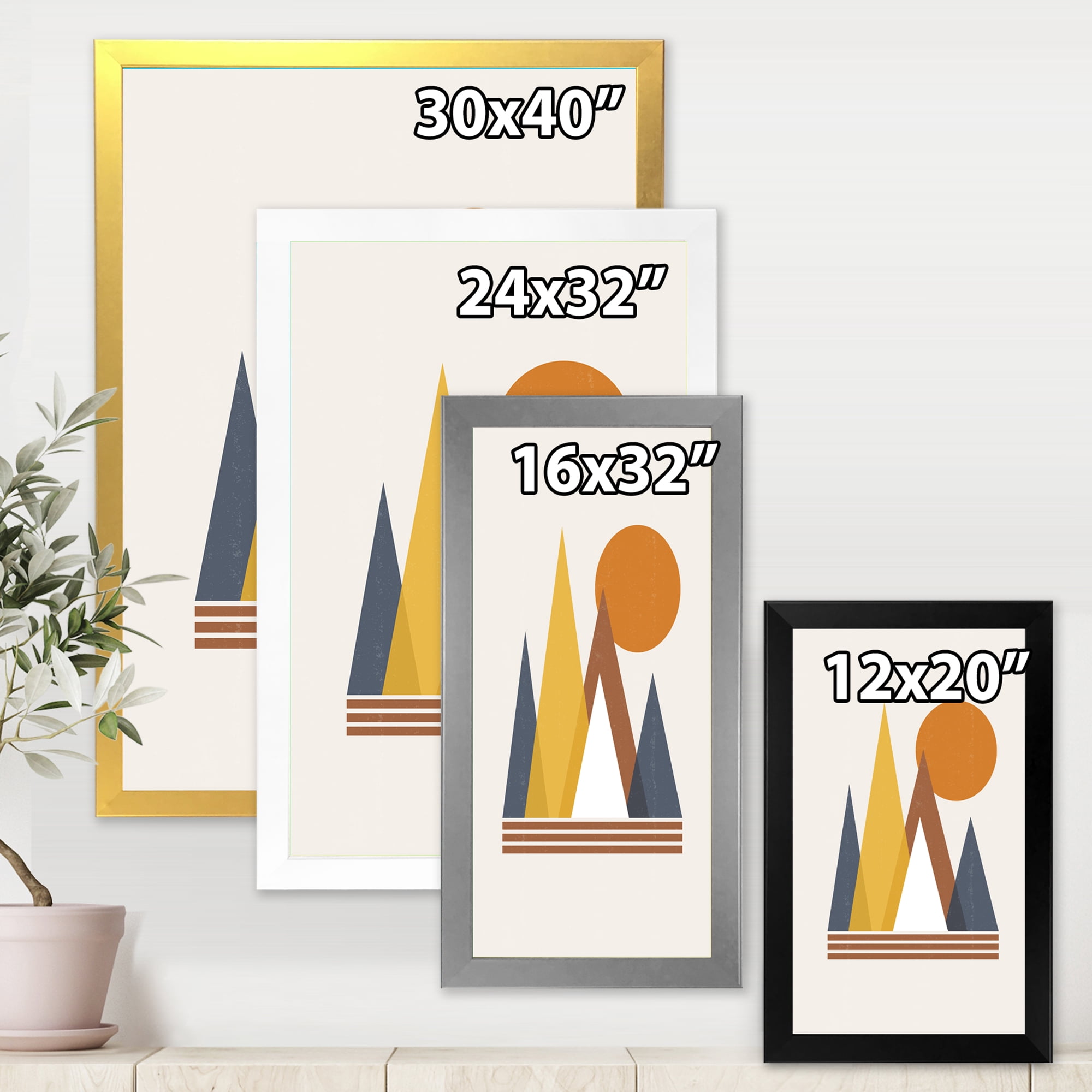 Designart 'Sun and Mountain Abstract' Modern Framed Art Print