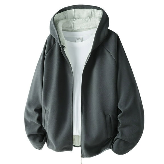 SGFCWSX Mens Hooded Sweatshirt Zip Up Hoodie Men Oversized Fleece Casual Hoodies Dark Gray Size L