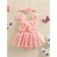 thumbnail image 3 of Conjunto de verano para bebé niña, pelele de malla con bordado floral y diadema con lazo, 2 piezas., 3 of 9