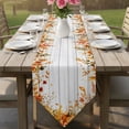 thumbnail image 6 of Fall Thanksgiving Table Runner Linen Burlap Table Runner 72 Inches Long Farmhouse Pumpkin Maple Leaf Flower Wood Dresser Scarves for Kitchen Island Coffee Dining Room Party Holiday Decoration 18"x72", 6 of 8