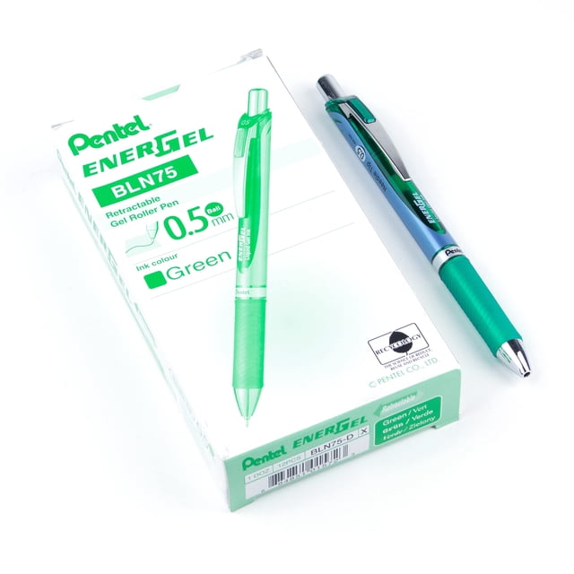 Bolígrafo Pentel EnerGel Deluxe RTX Retráctil Gel Líquido Punta Fina Tinta Verde x12