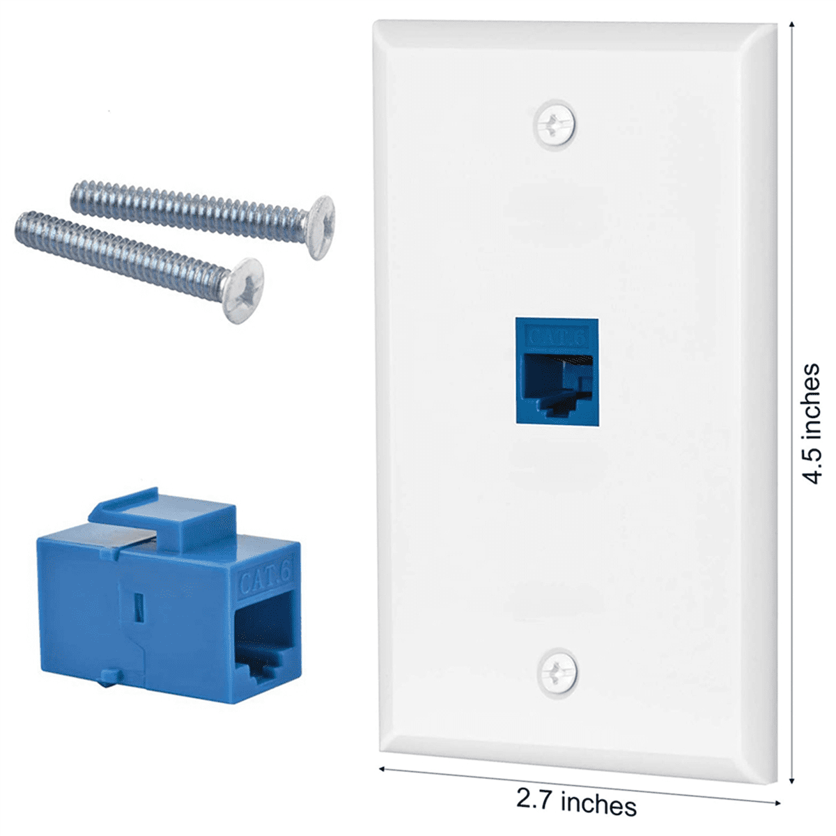 16X Cat6 Ethernet Wall Plate Outlet 1 Port RJ45 Network Female to Female Wall Coupler Plate White & Blue