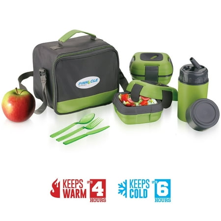 Lunch Box Bag Set for Adults and Kids ~ Pinnacle Insulated Leakproof Thermal Lunch KitLunch BagThermo bottle2 Lunch Containers With NEW Heat Release ValveMatching Cutlery (Best Lunch Containers For Adults)